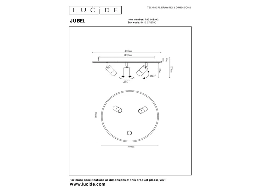 Jubel plafonnière- Ø48cm- led dimb- 2700K- mat goud- afmetingen