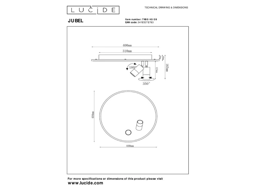 Jubel plafonnière- Ø40cm- 2700K- dimb- zwart chroom- afmetingen