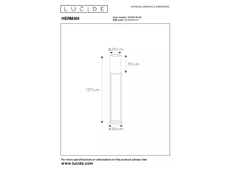 Herman vloerlamp- Ø26cm- beige- E27- afmetingen