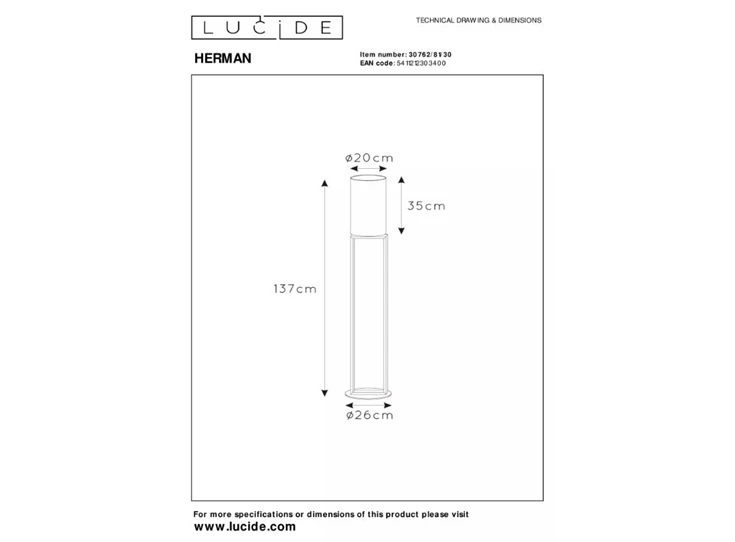 Herman vloerlamp- zwart- Ø26cm- E27- afmetingen