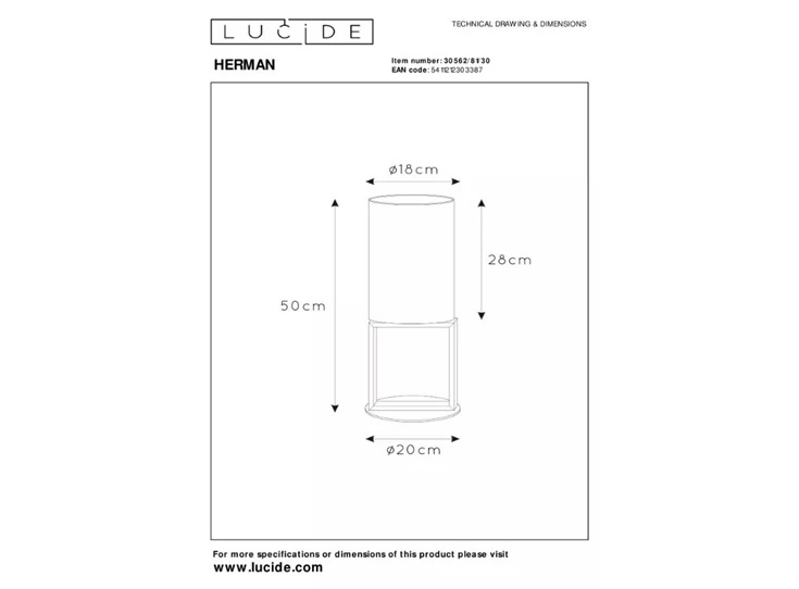 Herman tafellamp- zwart- Ø20cm- E27- afmetingen