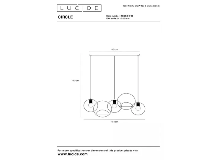 Circle hanglamp- zwart- 3xE27- afmetingen