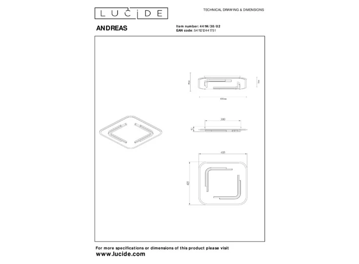 Andreas plafonnière- mat goud- 1x30W- 2700K- afmetingen