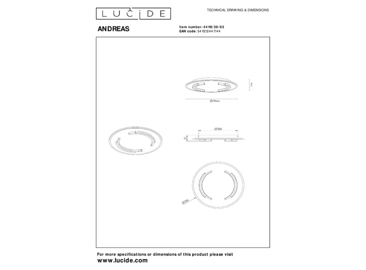 Andreas plafonnière- mat goud- Ø39,6cm- afmetingen