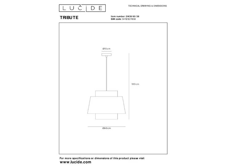 Tribute hanglamp- beige- Ø60cm- E27- afmetingen