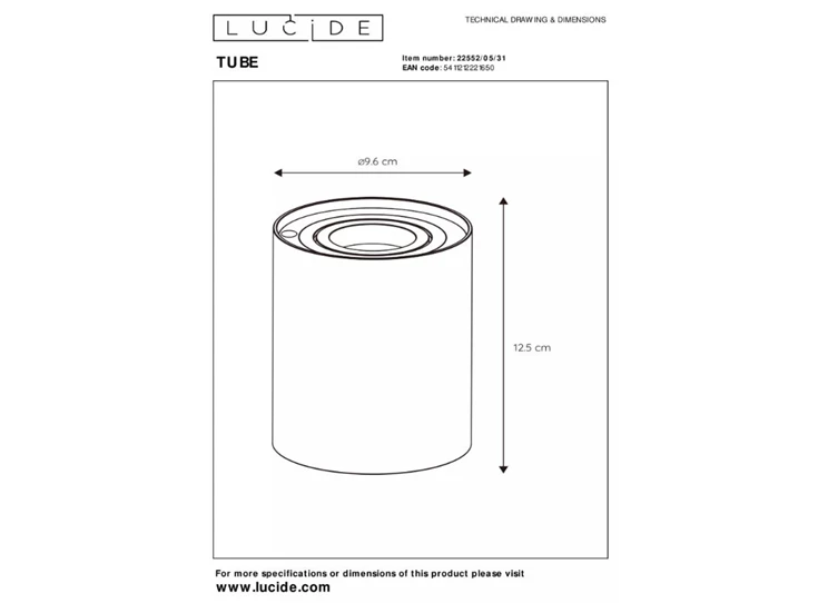 Tube tafellamp- wit- dimb- Ø9,6cm- GU10- afmetingen