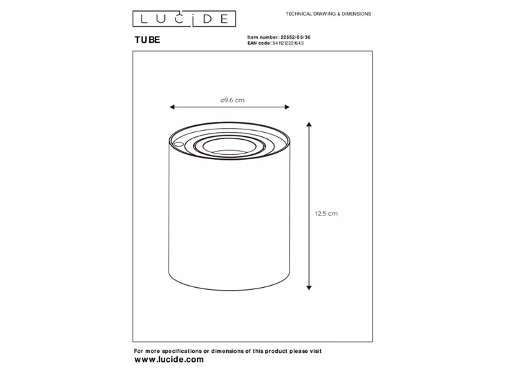 Tube tafellamp- zwart- dimb- Ø9,6cm- GU10- afmetingen