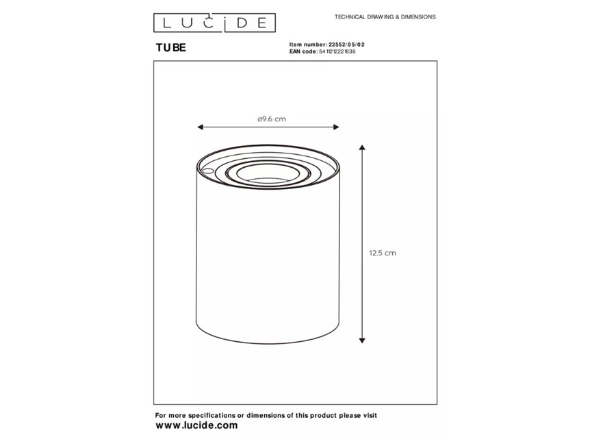 Tube tafellamp- mat goud- dimb- Ø9,6cm- GU10- afmetingen