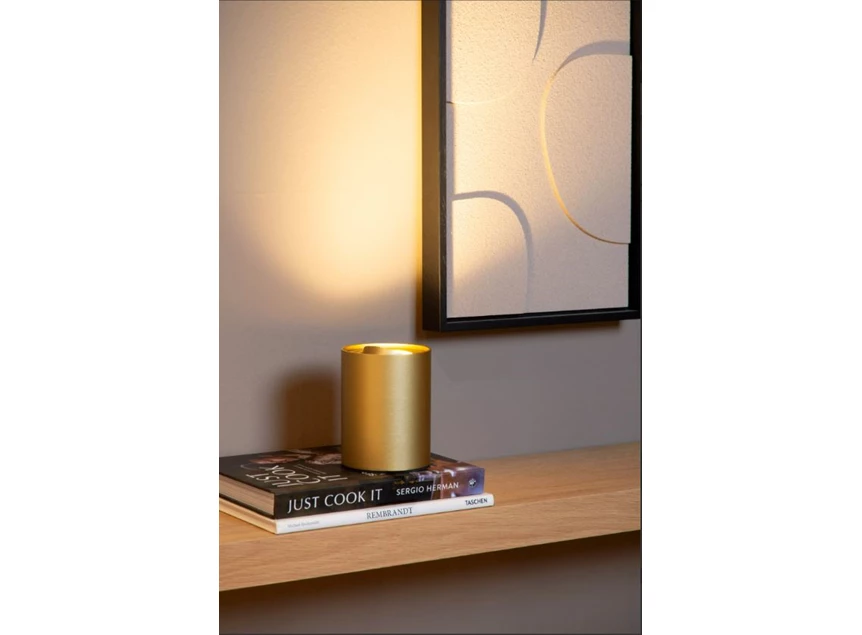 Tube tafellamp- mat goud- dimb- Ø9,6cm- GU10- sfeerbeeld