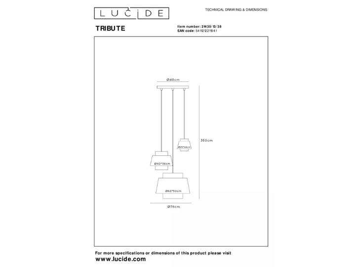 Tribute hanglamp- beige- 3xE27- afmetingen