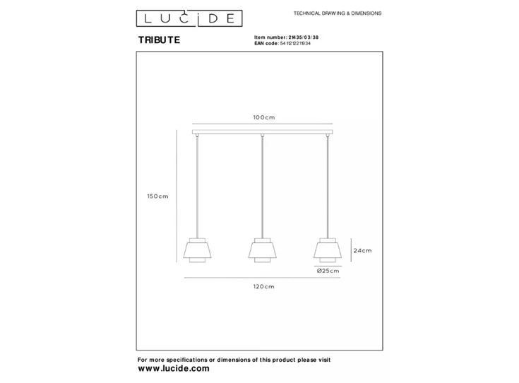 Tribute hanglamp- beige- 3xE27- afmetingen