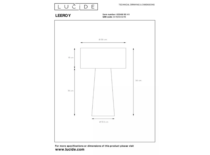 Leeroy tafellamp- taupe- Ø30cm- E27- afmetingen