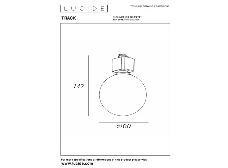 Track Tycho- railspot- 1fase railsysteem/railverlichting- 1xG9- opaal (uitbreiding)- afmetingen