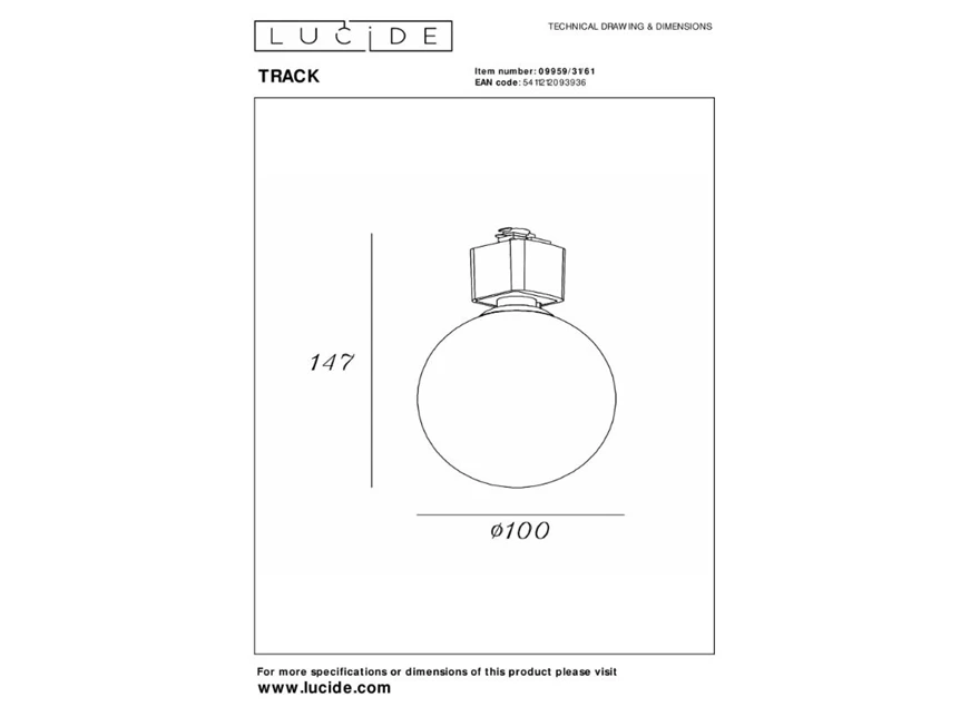 Track Tycho- railspot- 1fase railsysteem/railverlichting- 1xG9- opaal (uitbreiding)- afmetingen