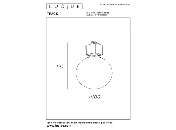 Track Tycho- railspot- 1fase railsysteem/railverlichting- 1xG9- smoke (uitbreiding)- afmetingen