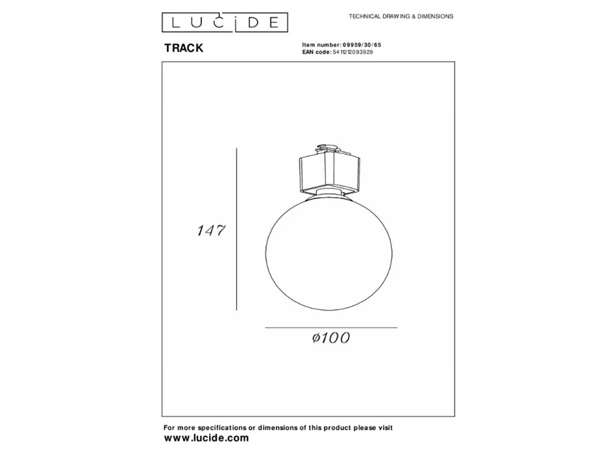 Track Tycho- railspot- 1fase railsysteem/railverlichting- 1xG9- smoke (uitbreiding)- afmetingen