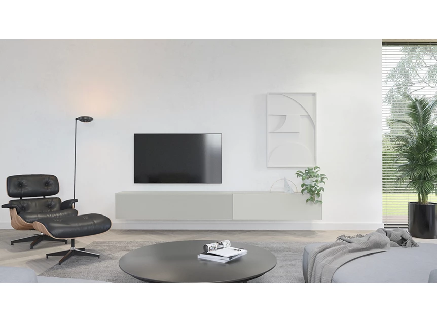 Tv-kast Mika 160 met koppelelement 80 klep mat glas wit hangend Ardeno