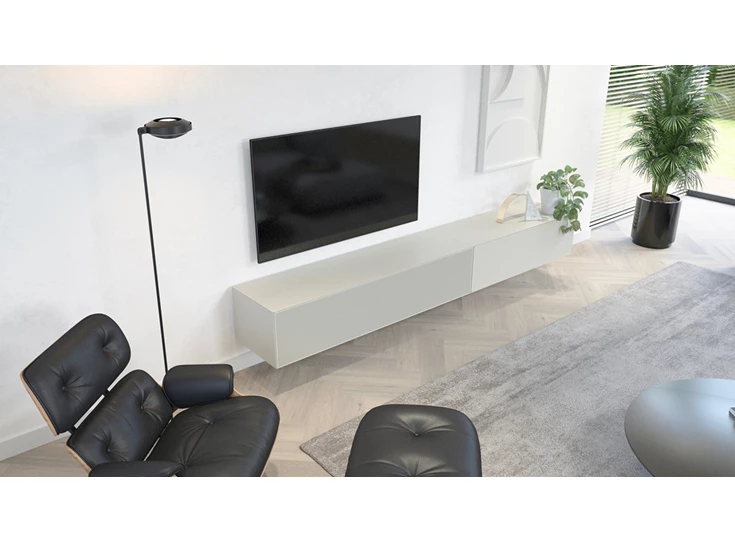 Bovenkant Tv-kast Mika 160 met koppelelement 80 klep mat glas wit hangend Ardeno