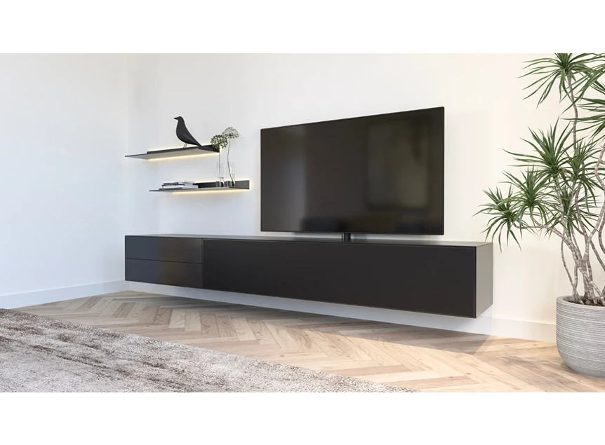 Tv-kast Mika koppelelement 80 lades + 180 mat glas zwart Ardeno