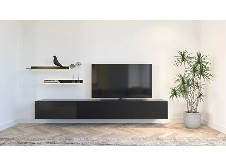 Front Tv-kast Mika koppelelement 80 lades + 180 mat glas zwart Ardeno