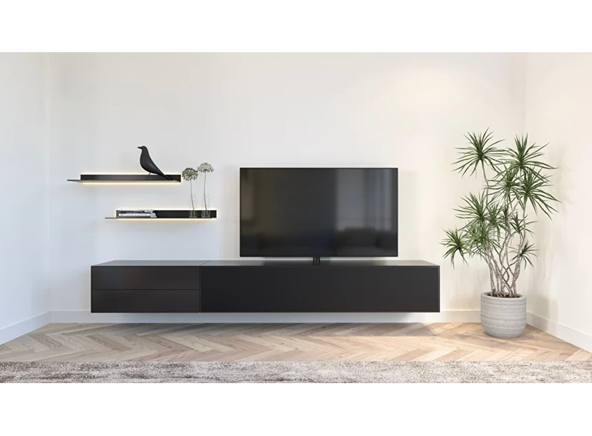 Front Tv-kast Mika koppelelement 80 lades + 180 mat glas zwart Ardeno