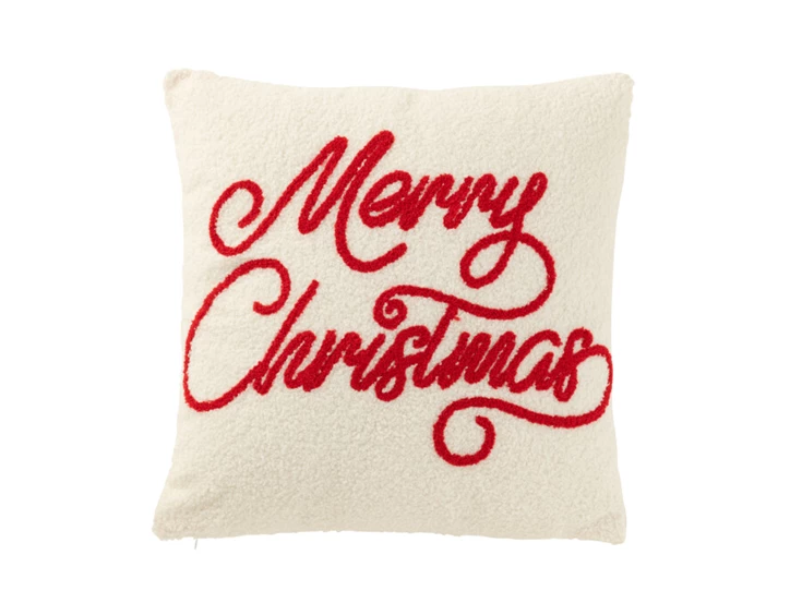 KUSSEN MERRY CHRISTMAS BOUCLÉ WIT/ROOD
