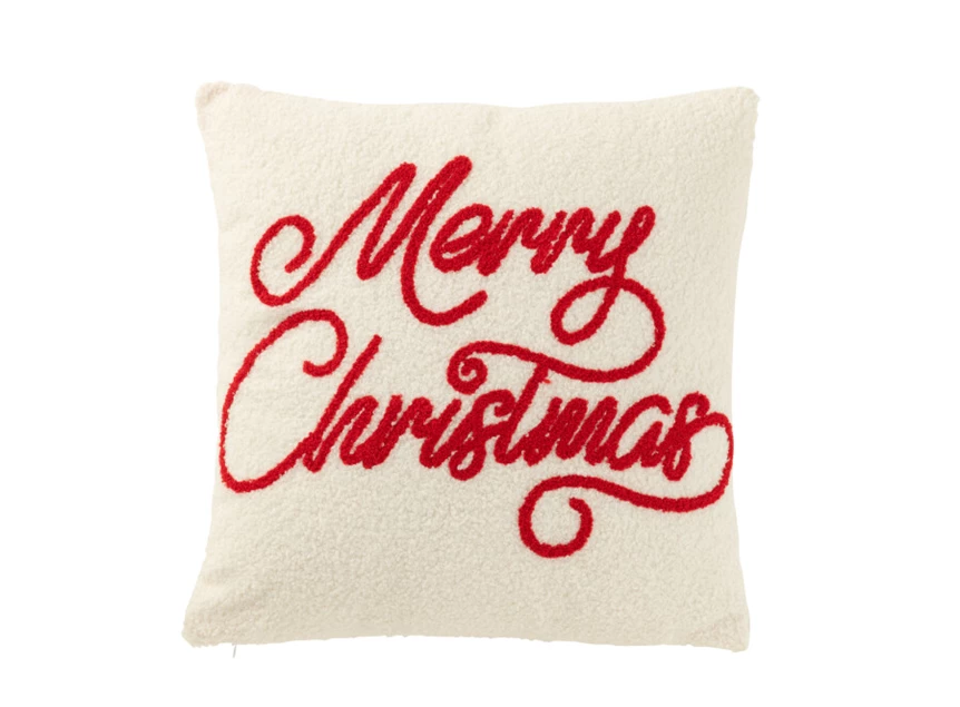 KUSSEN MERRY CHRISTMAS BOUCLÉ WIT/ROOD