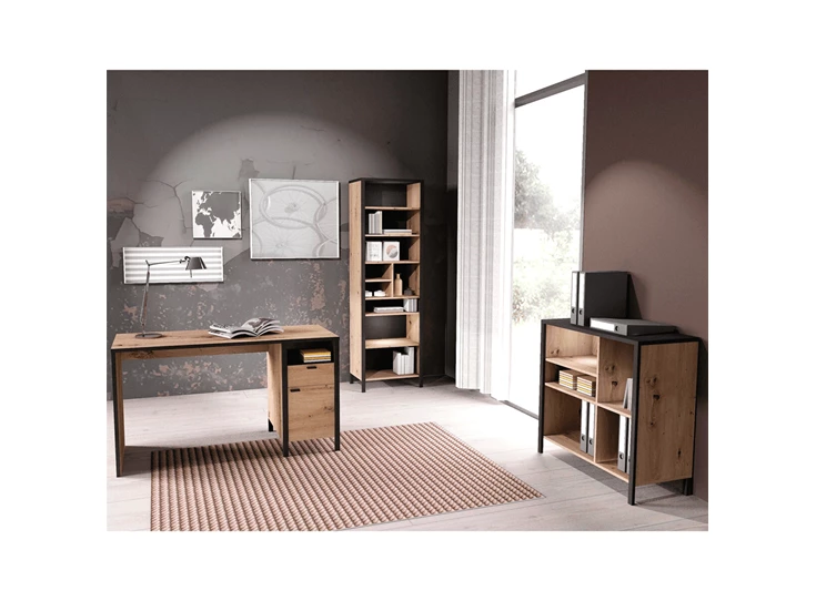 Bureau In-Loft 1 artisan eik-donker staal 135x60cm sfeerbeeld.jpg