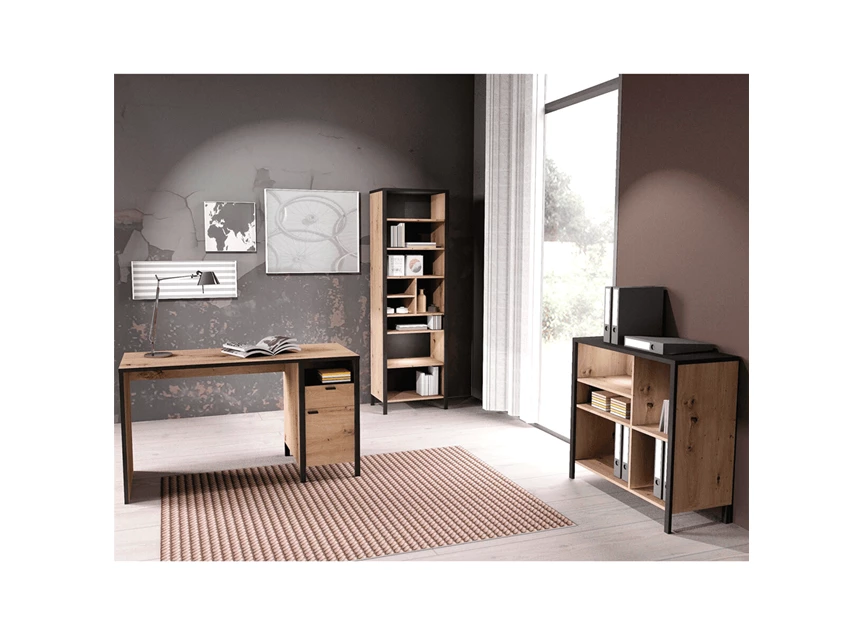 Bureau In-Loft 1 artisan eik-donker staal 135x60cm sfeerbeeld.jpg