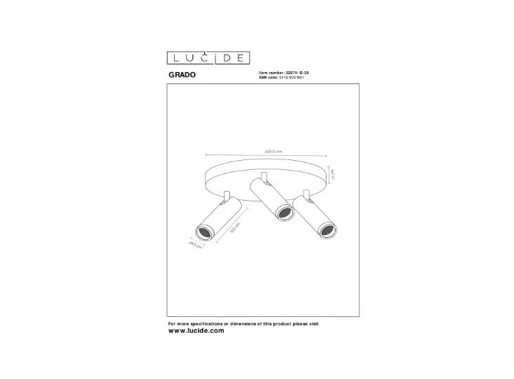 Grado plafondspot- Ø25cm- 3xGU10(MR11)- zwart- afmetingen