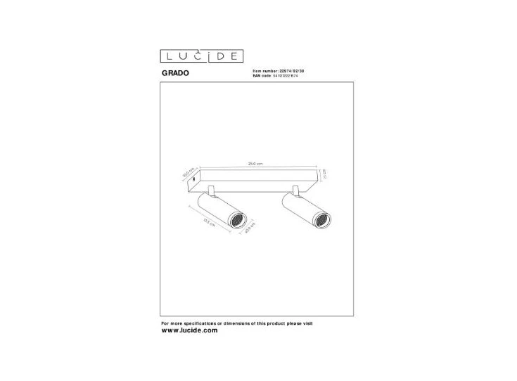 Grado plafondspot- 2xGU10(MR11)- zwart- afmetingen