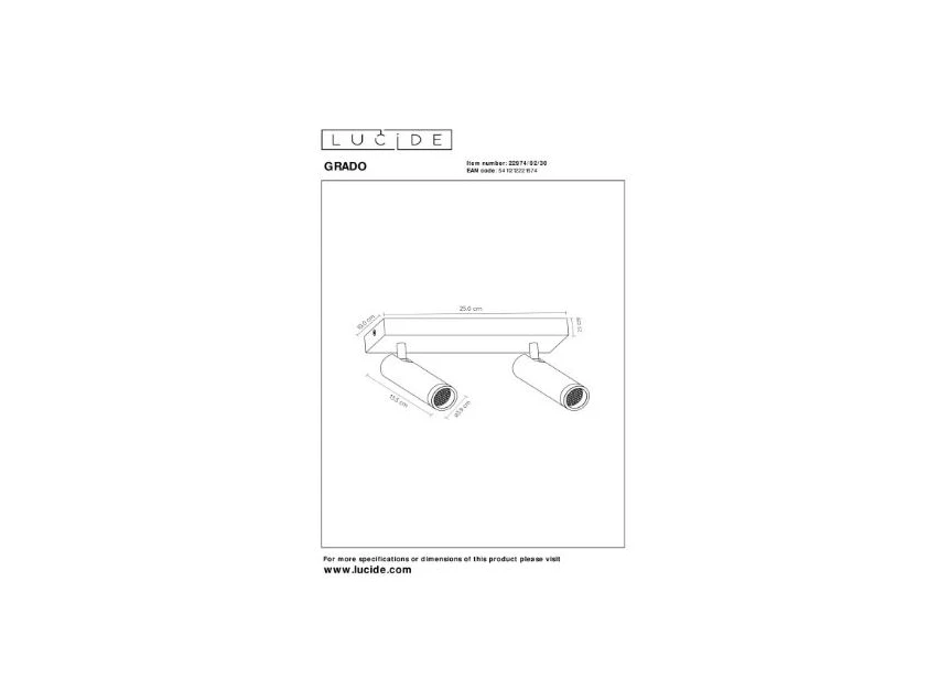 Grado plafondspot- 2xGU10(MR11)- zwart- afmetingen