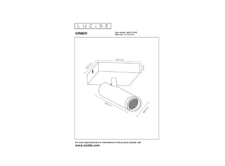 Grado plafondspot- 1xGU10(MR11)- zwart- afmetingen