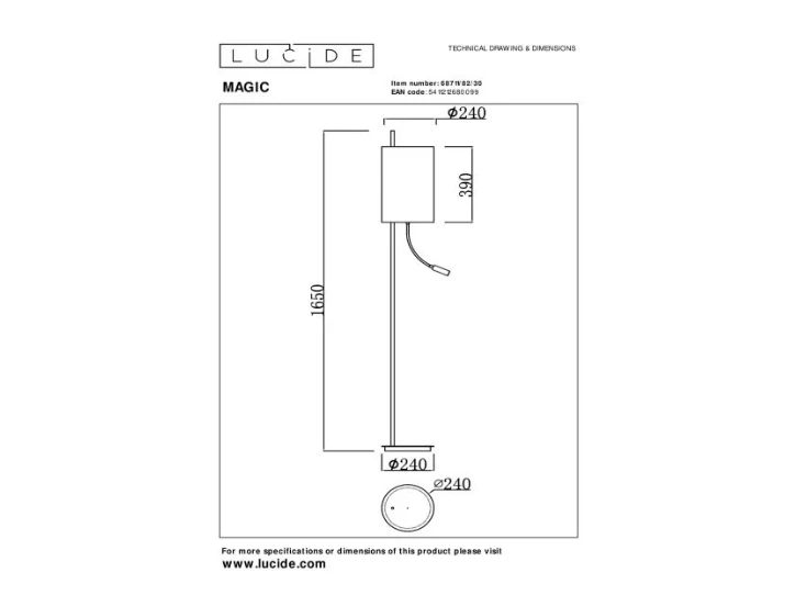 Magic vloerlamp- Ø24cm- 1xE27- afmetingen