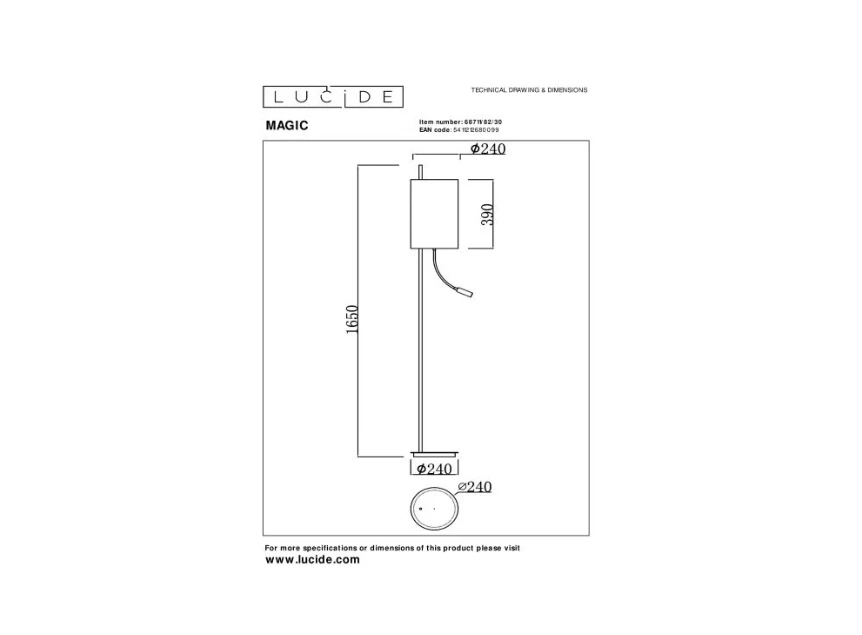 Magic vloerlamp- Ø24cm- 1xE27- afmetingen