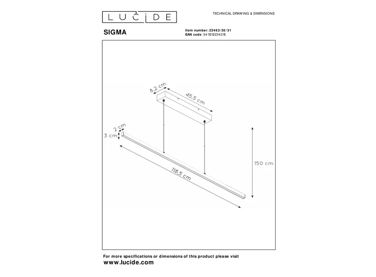 Sigma hanglamp- led dimb.- 1x30W- 2700K- wit- afmetingen