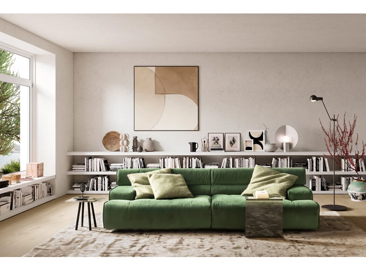 Sfeerfoto Canapé 3-zit salon Colosseo stof fluweel groen Designwerk