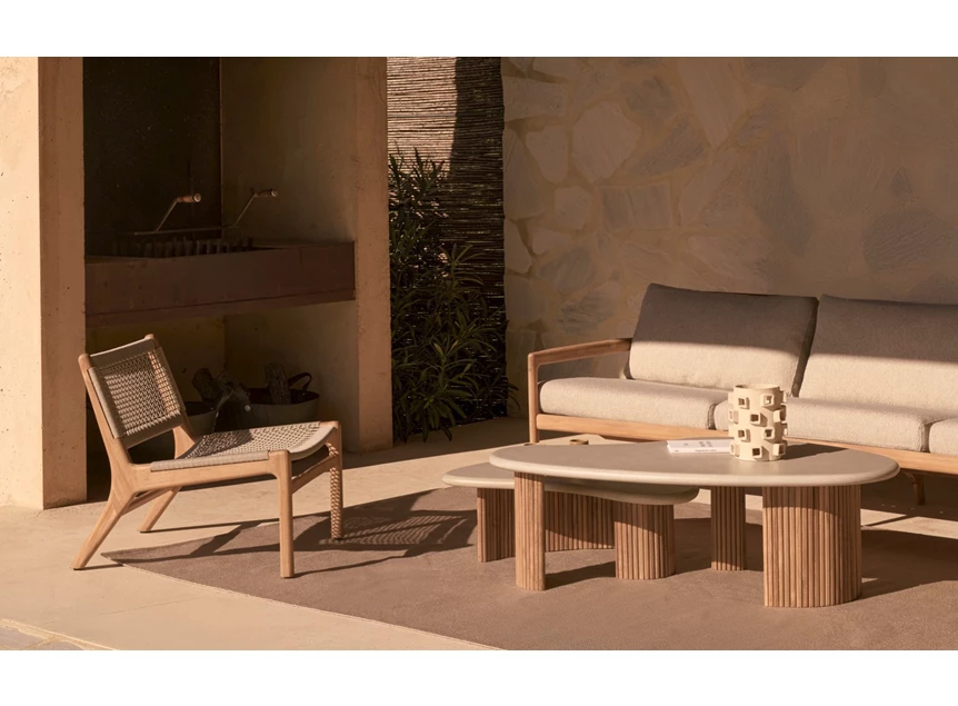 Loungeset Bijzetzetel Teak Jack Outdoor lounge chair woven beige cord 10223 Ethnicraft