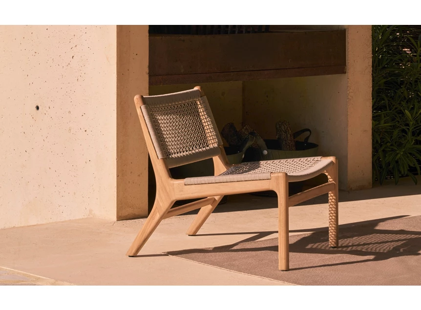 Inzoom Bijzetzetel Teak Jack Outdoor lounge chair woven beige cord 10223 Ethnicraft