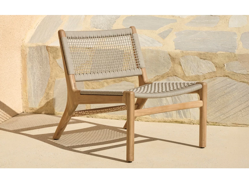 Schaduw Bijzetzetel Teak Jack Outdoor lounge chair woven beige cord 10223 Ethnicraft