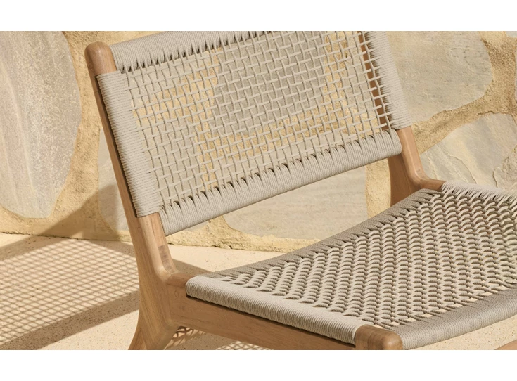Detail Bijzetzetel Teak Jack Outdoor lounge chair woven beige cord 10223 Ethnicraft