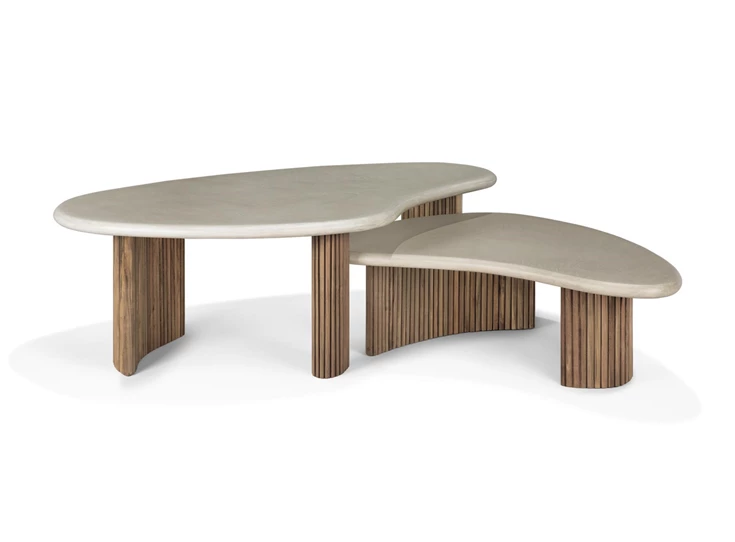 Set Salontafel Boomerang outdoor coffee table pebble concrete 11237 Ethnicraft