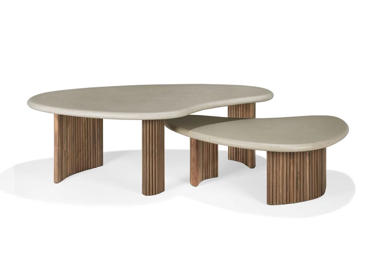 Gedraaid Salontafel Boomerang outdoor coffee table pebble concrete 11237 Ethnicraft