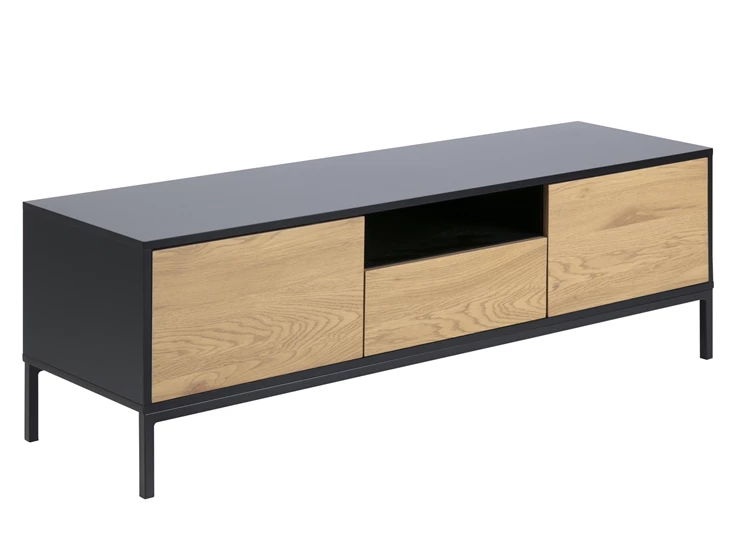 81691 seaford televisiemeubel zwart hout 2 deuren 1 lade 1 open vak schuin vooraanzicht