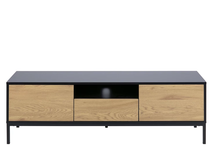 81691 seaford televisiemeubel zwart hout 2 deuren 1 lade 1 open vak vooraanzicht
