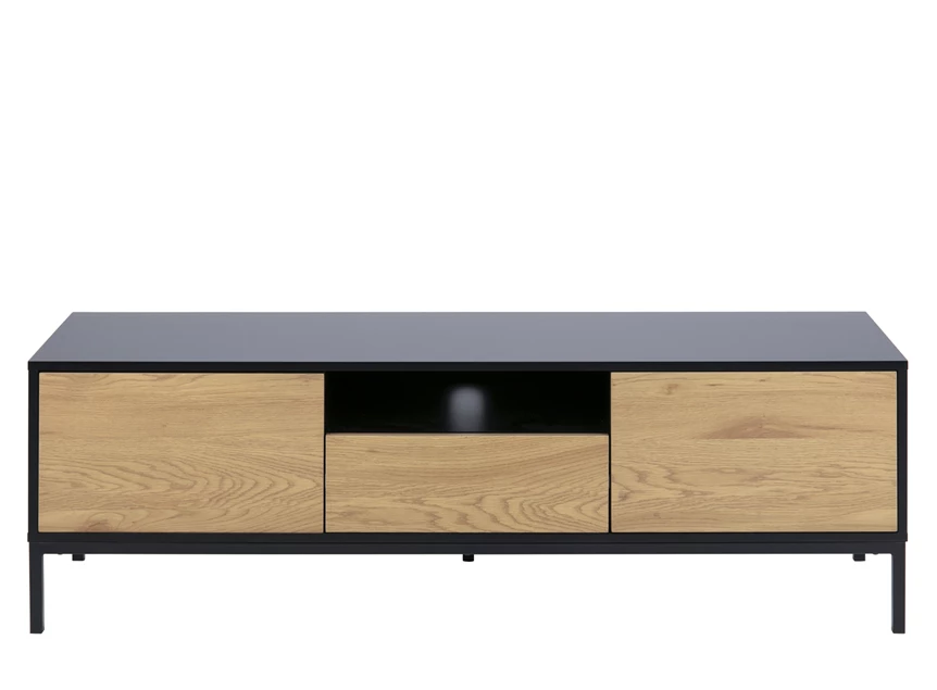 81691 seaford televisiemeubel zwart hout 2 deuren 1 lade 1 open vak vooraanzicht