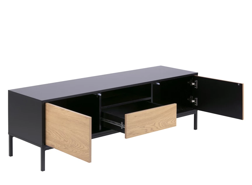 81691 seaford televisiemeubel zwart hout 2 deuren 1 lade 1 open vak schuin vooraanzicht open