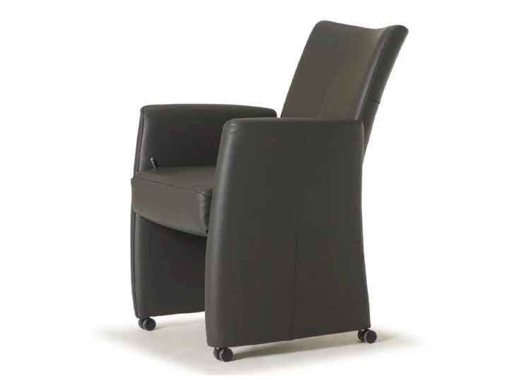 Verstelbare rug Armstoel Evi leder zwart op wielen De Toekomst