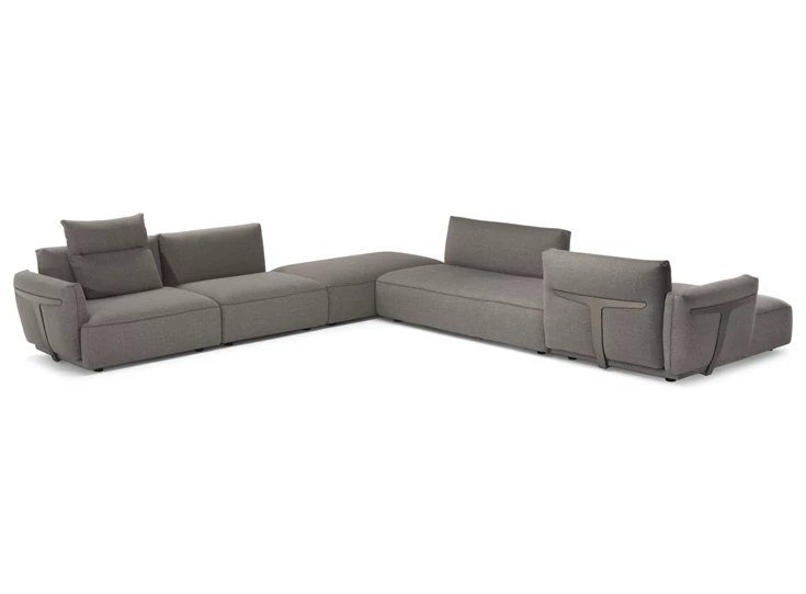 Met rugkussen Hoeksalon met longchair Herman 2981 stof grijs Natuzzi Italia