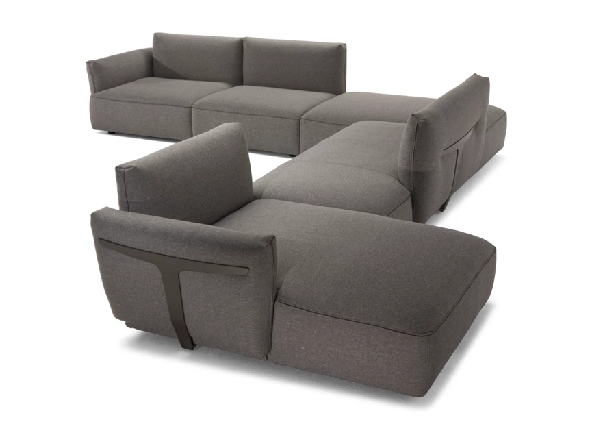 Zijkant Hoeksalon met longchair Herman 2981 stof grijs Natuzzi Italia